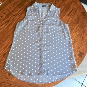 NWOT Grey and White Polka Dot Button Up Tank